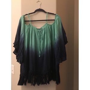 Entro Cold Shoulder Fringe Blouse